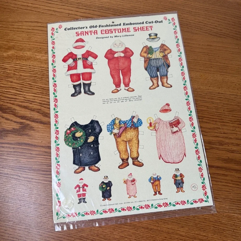 1984 Santa Costume Sheet Embossed Cut Out Vintage Christmas Craft‎ Paper Doll